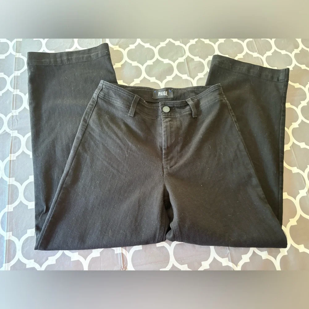 Paige Nellie Wide Leg Cropped Ankle Black Overdye Denim Jeans